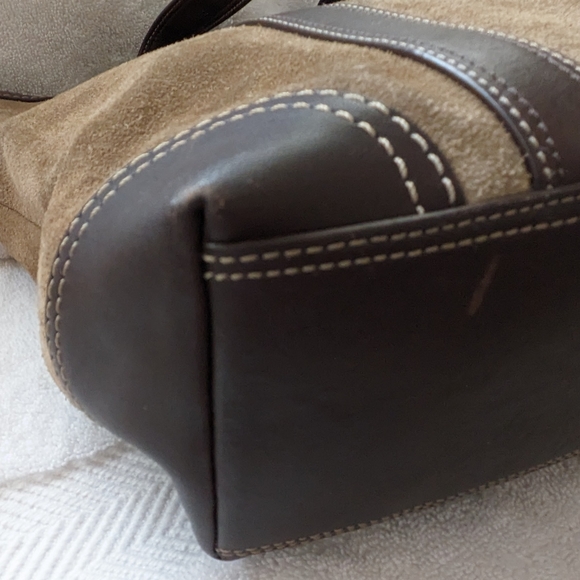 Coach Carly Taupe Suede Shoulder Tote Bag - Picture 4 of 7